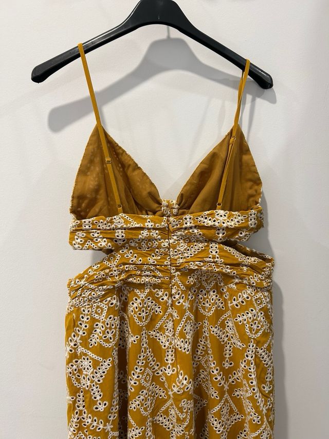 Vestido largo Zara bordado amarillo/mostaza
