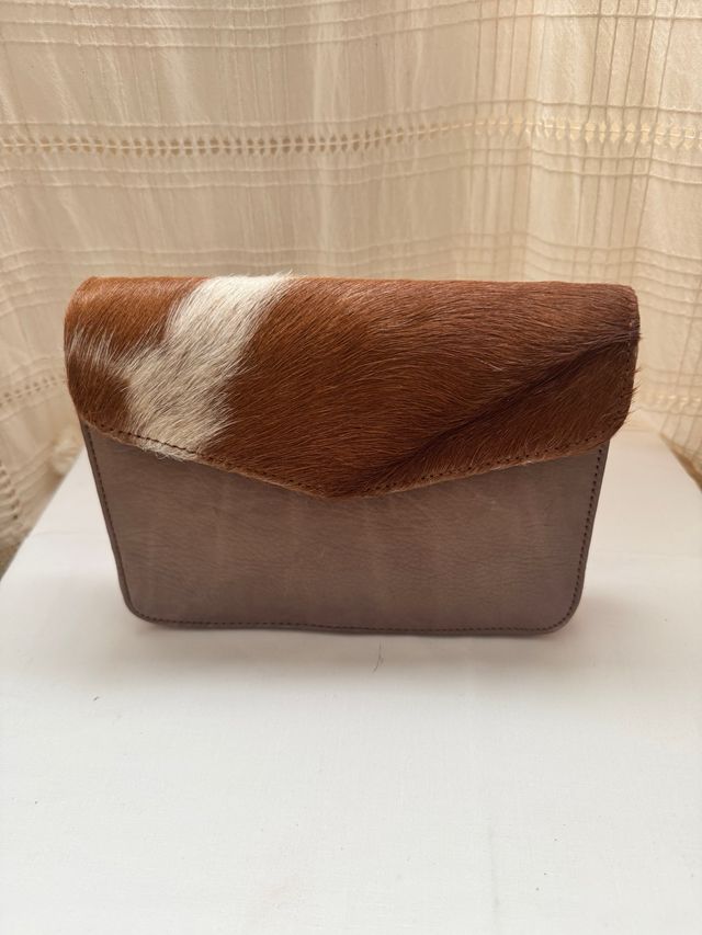 Borsa in vera pelle beige e marrone