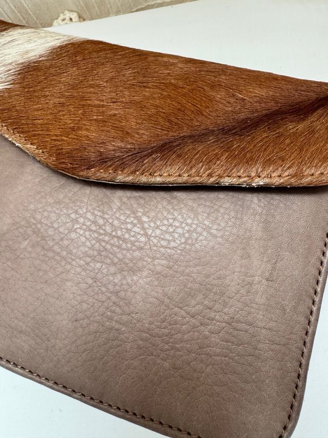 Borsa in vera pelle beige e marrone