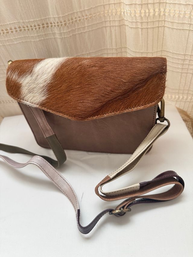 Borsa in vera pelle beige e marrone