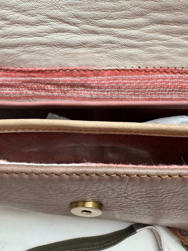 Borsa in vera pelle beige e marrone