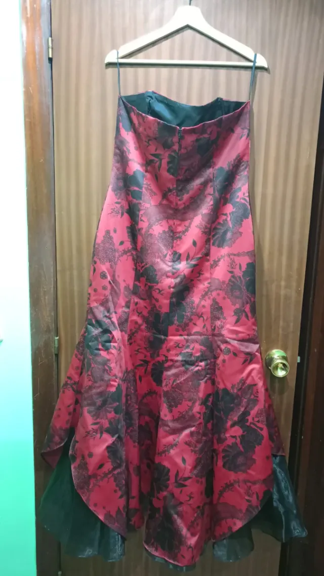 Vestido fiesta escote barco rojo/negro