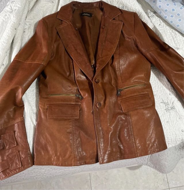 Giacca pelle vintage donna marrone