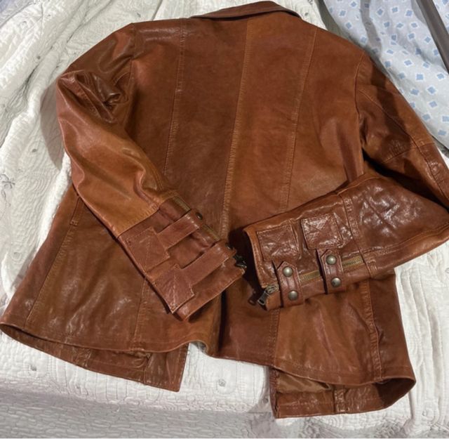 Giacca pelle vintage donna marrone