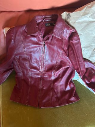 Cazadora Piel Mango Roja Granate