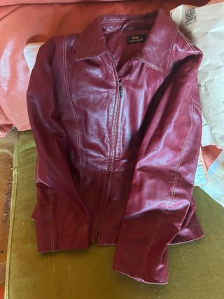 Cazadora Piel Mango Roja Granate