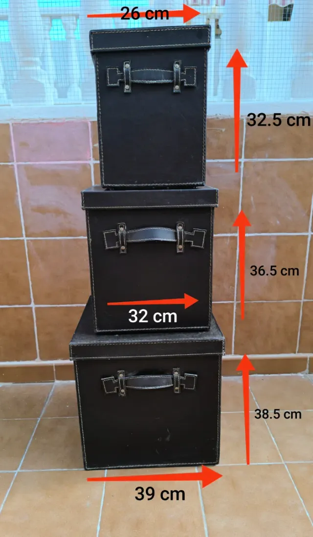 Cajas de cuero apilables (Set de 3)