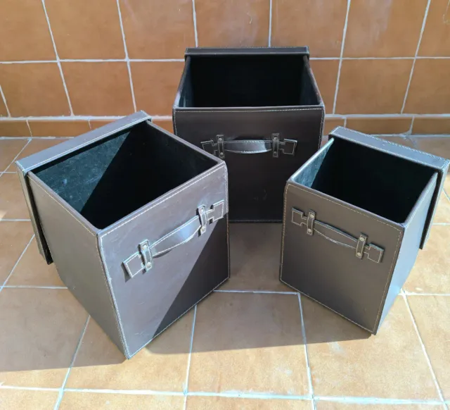 Cajas de cuero apilables (Set de 3)