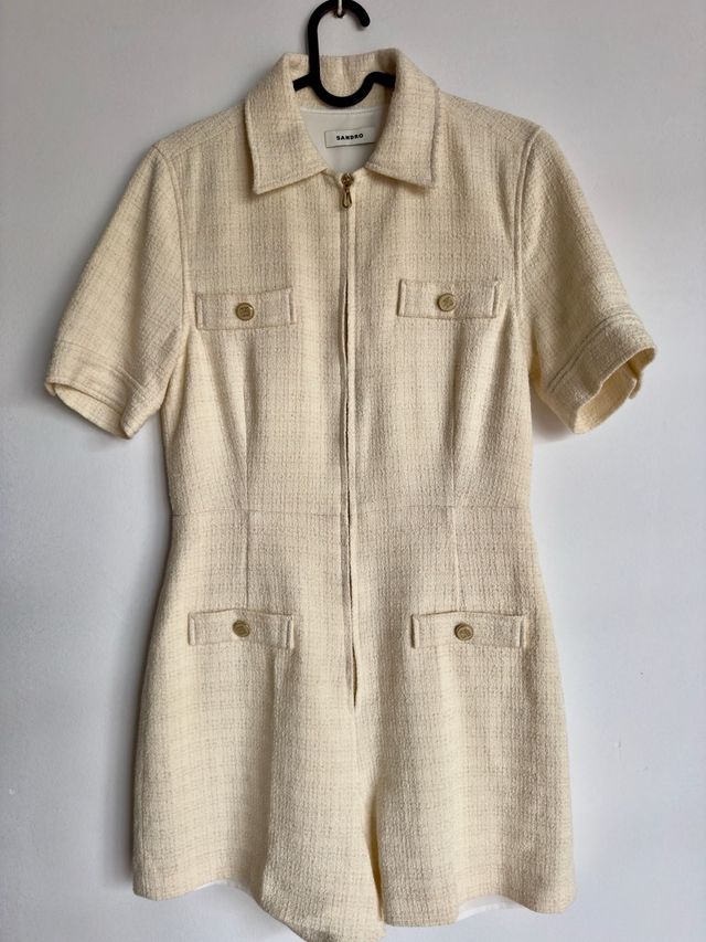 Mono Sandro Beige Tweed Cremallera Bolsillos