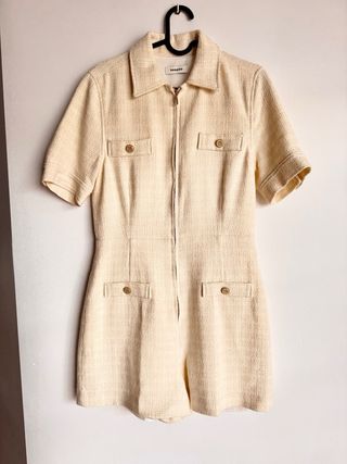 Mono Sandro Beige Tweed Cremallera Bolsillos