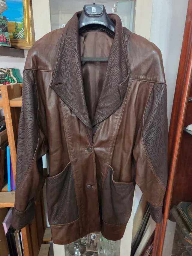 Abrigo Vintage Mujer Cuero Marrón