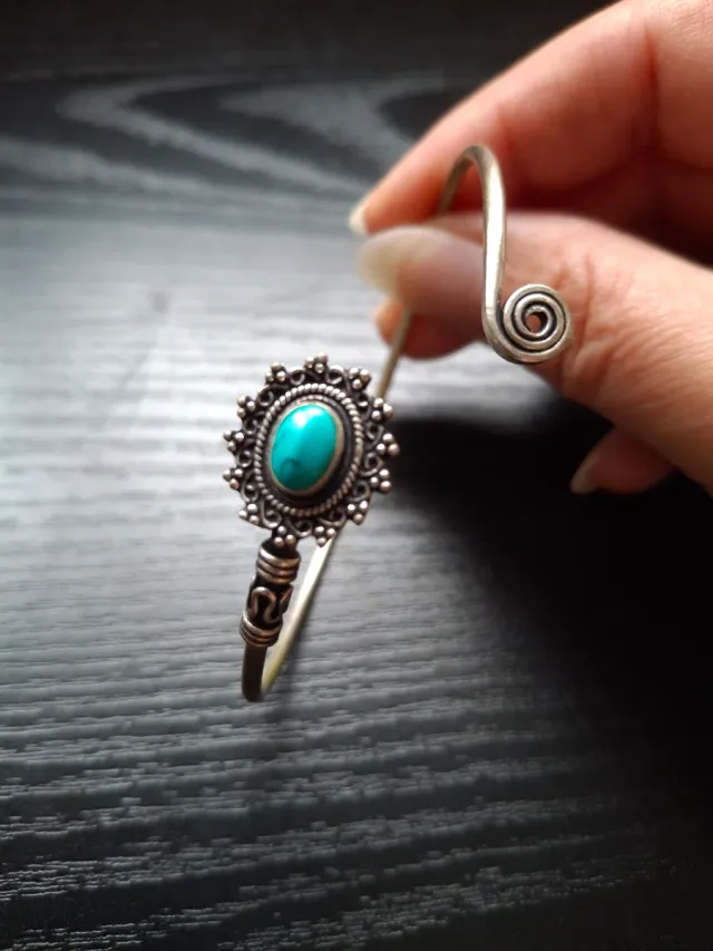 Pulsera Boho Plata Turquesa Ajustable