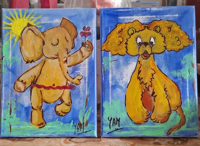 Due quadri per bambini dipinti a mano
