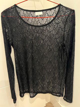 Blusa Vila encaje transparente manga larga