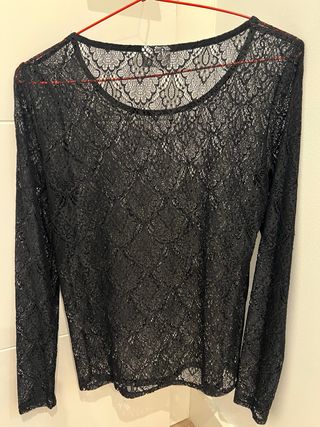 Blusa Vila encaje transparente manga larga