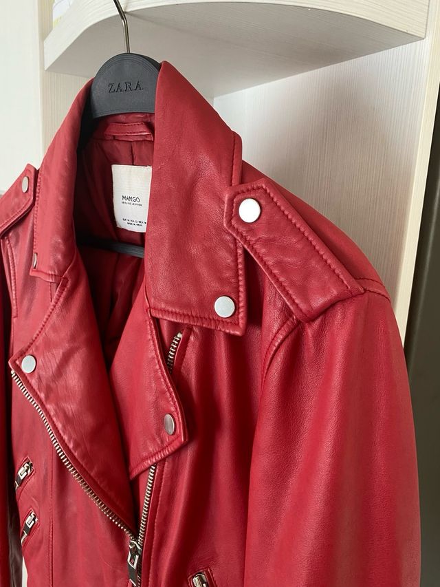Cazadora Mango Roja piel auténtica nueva