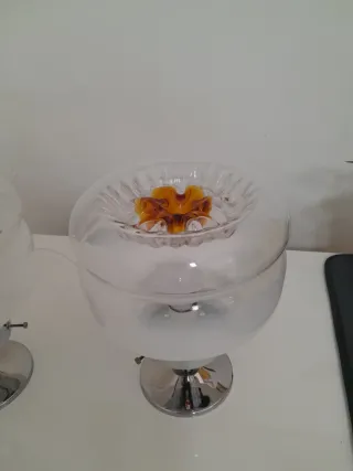 Coppia Lampade Vintage Vetro e Metallo