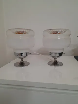 Coppia Lampade Vintage Vetro e Metallo