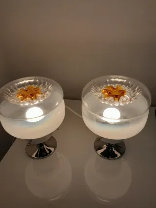 Coppia Lampade Vintage Vetro e Metallo