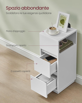 Comodini Stretti, Set di 2, Tavolini con 2 Cassett