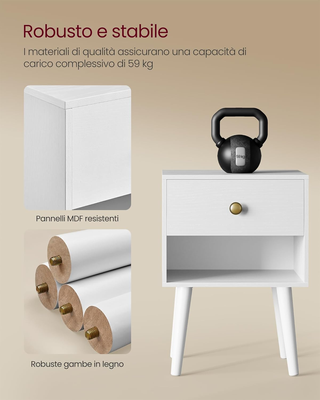 Comodini, Set di 2, Tavolini con Cassetto e Scompa