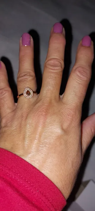 Anello oro rosa 14k con pietra marrone