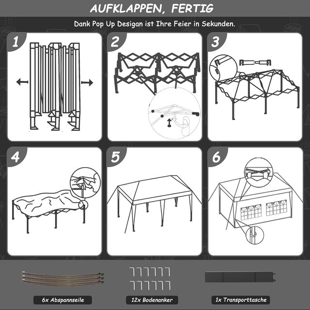 Tenda da giardino 3x6m con 6 pareti