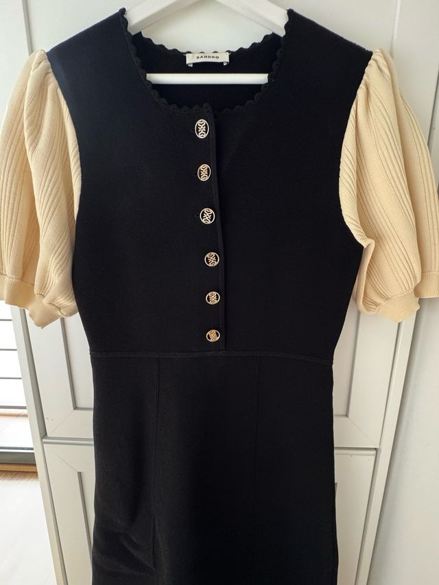 Vestido Sandro Negro y Beige