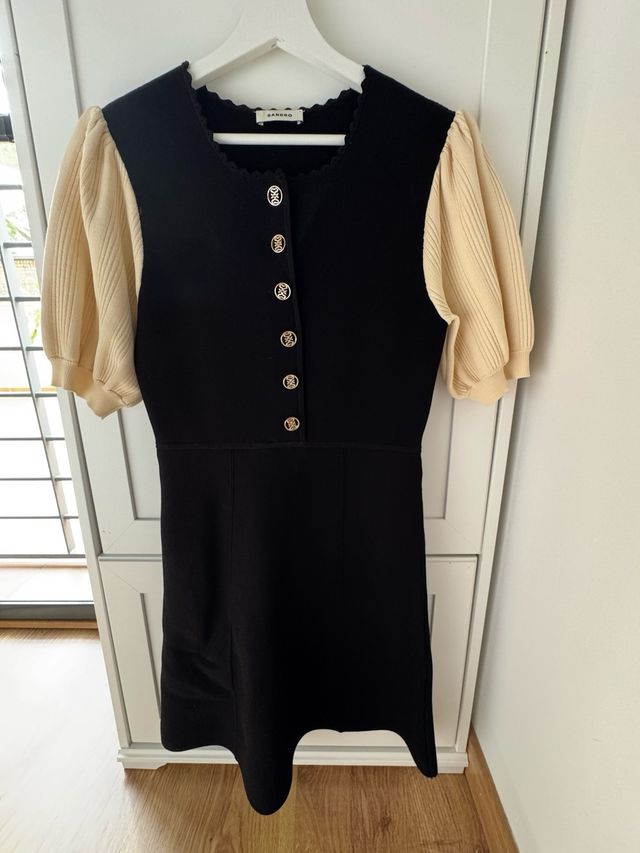 Vestido Sandro Negro y Beige