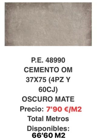 Azulejo Cemento OM 37x75 Oscuro Mate