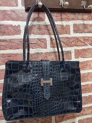 Bolso azul efecto piel cocodrilo