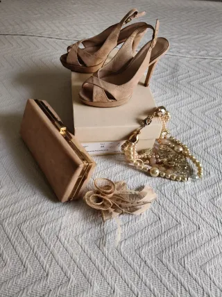 Zapatos y bolso color nude talla 35