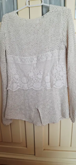 Jersey mujer encaje beige