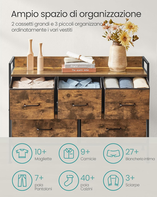 Cassettiera per Camera da Letto, 5 Cassetti in Tes