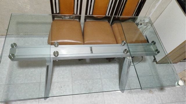 Mesa cristal extensible 6 sillas