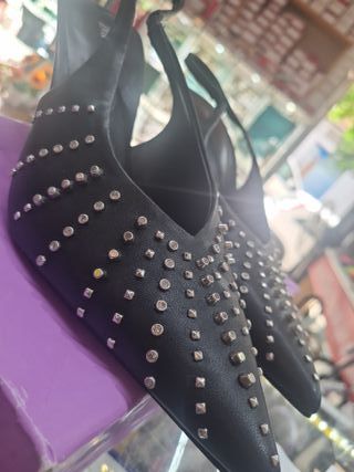 Zapatos Zara Negros Tacón Tachuelas