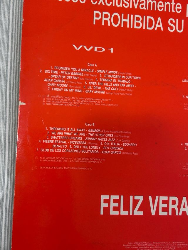 Disco promocional Verano Virgin '87.