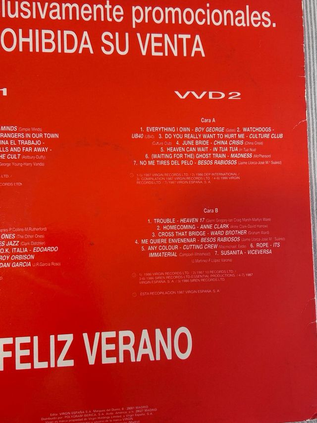 Disco promocional Verano Virgin '87.