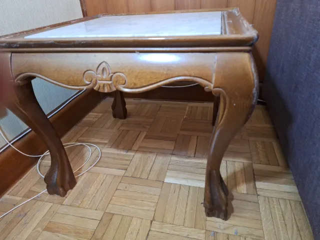 Mesita auxiliar madera y mármol