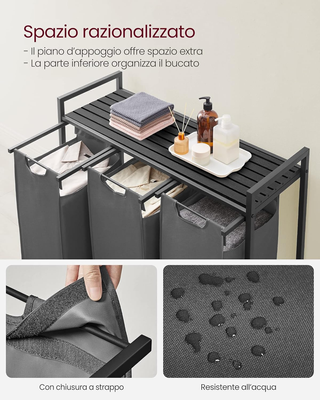 Cesto Portabiancheria, Porta Biancheria, 3 Sacchi