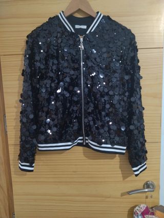 Chaqueta lentejuelas negra talla S