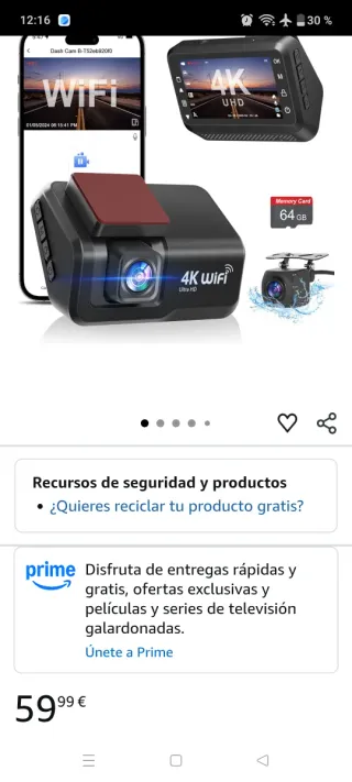Cámara de coche Dash Cam 4K WiFi