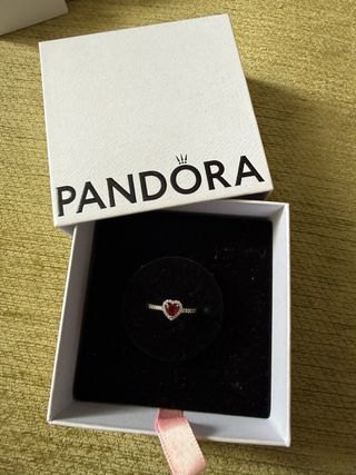 Anillo Pandora Corazón Rojo Plata de Ley Talla 54
