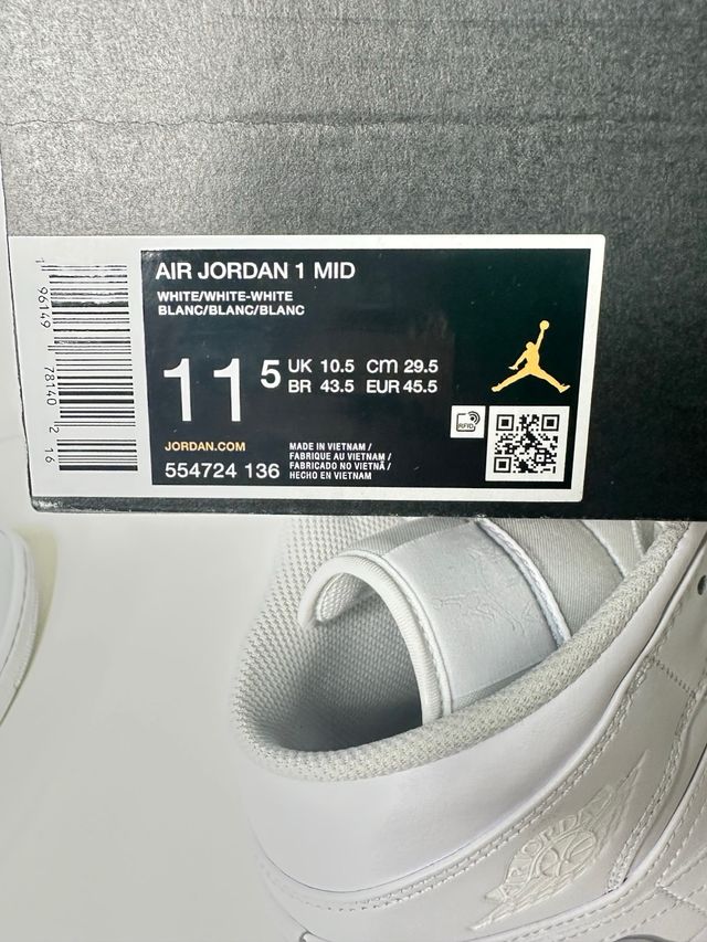 Air Jordan 1 Mid Blancas Talla 45.5 Hombre Unisex