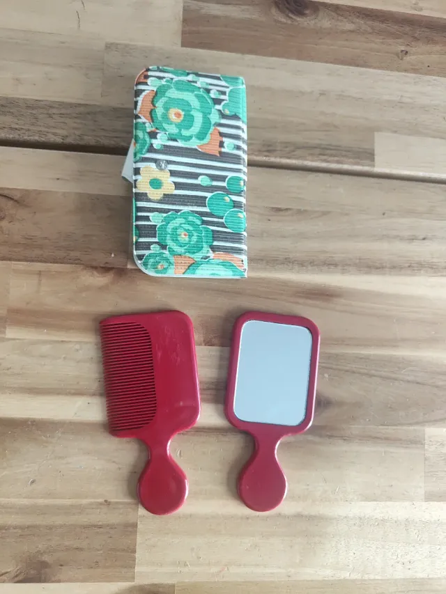 Custodia vintage per pettine e specchietto Flores anni '70