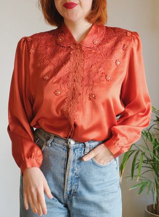 Camisa Vintage Encaje Naranja/Rojo