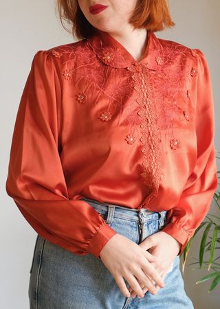 Camisa Vintage Encaje Naranja/Rojo