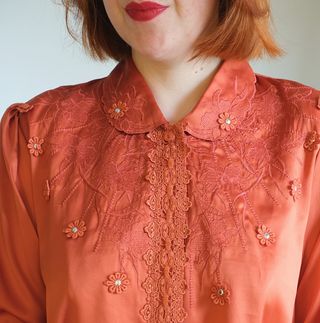 Camisa Vintage Encaje Naranja/Rojo