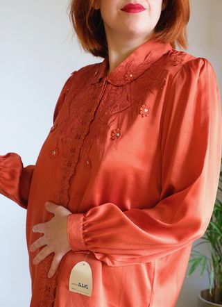 Camisa Vintage Encaje Naranja/Rojo