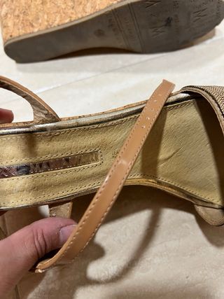 Sandalias cuña mujer marrón y dorado talla 39